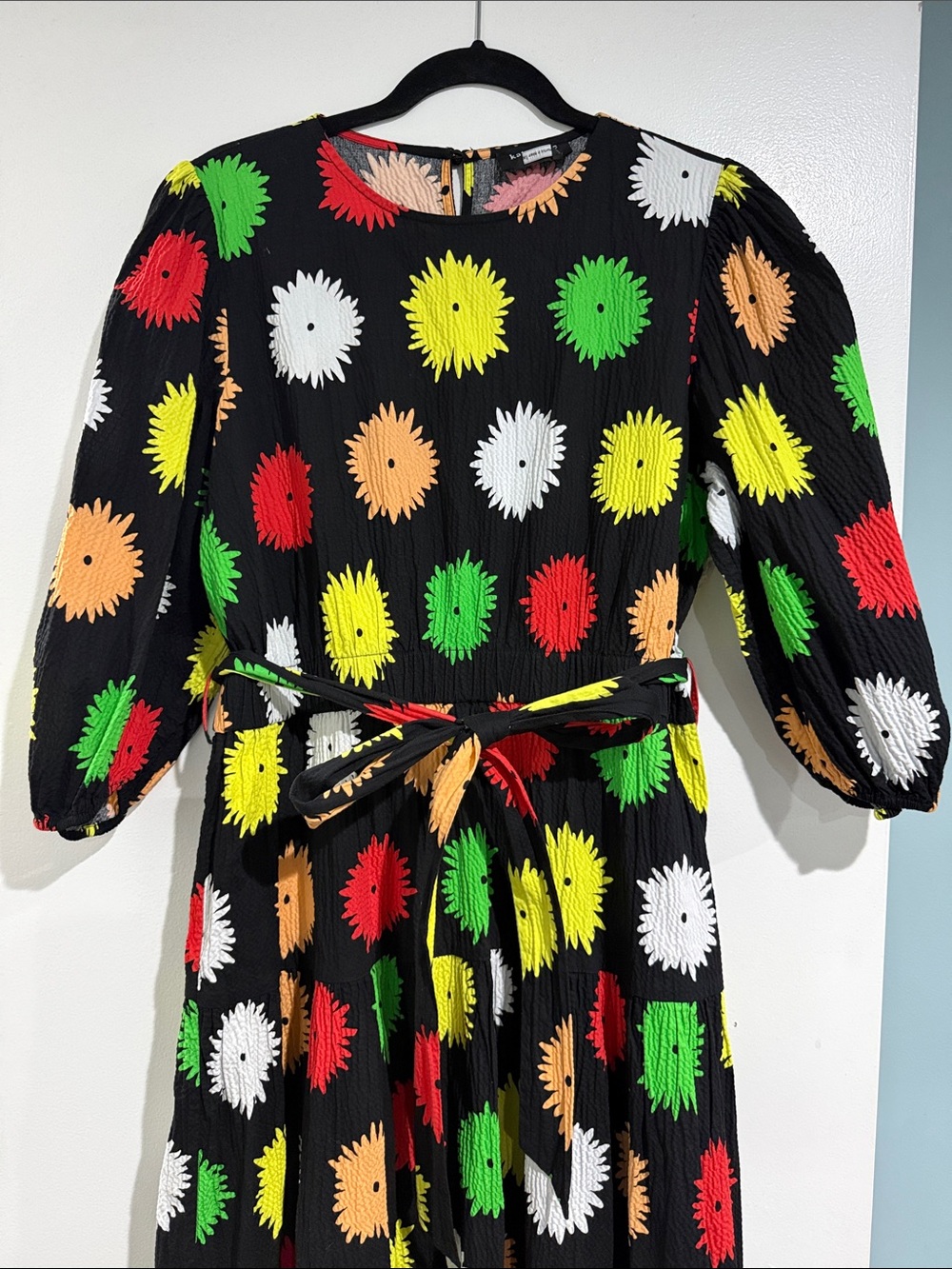 Kate Spade Pom Pom Floral Lawn Midi Dress Black Multi Belted XL - Picture 6 of 9